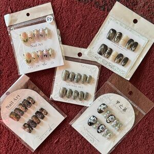 Bundle of 5 Press-On Nail Sets; Various Colors & Designs; Like New